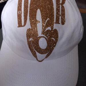 White Cap with Gold Glitter Design